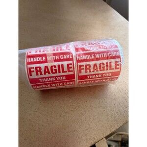 2 Rolls Fragile Handle With Care Shipping Stickers - Red/White